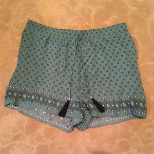 Green Flowy Shorts with Tassels
